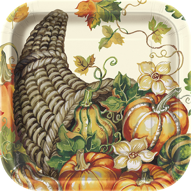 8ct 9" Square Plates Harvest Pumpkins