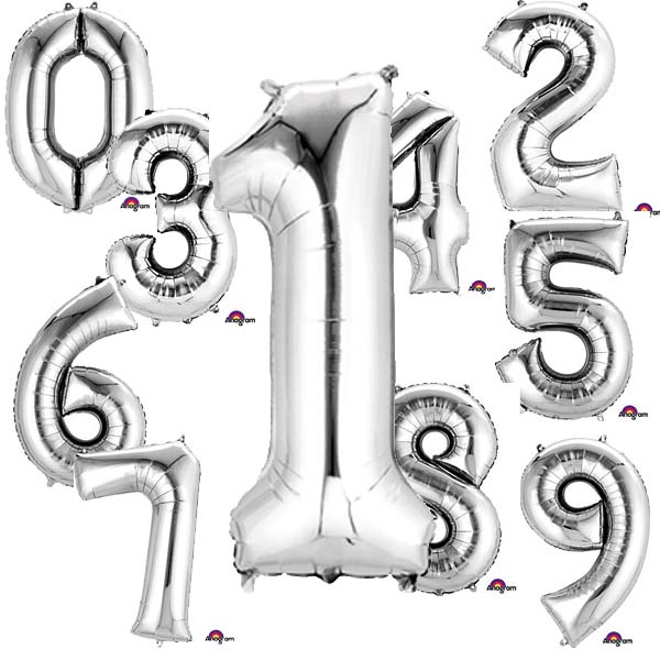 34" Jumbo Silver Number Mylar Balloons