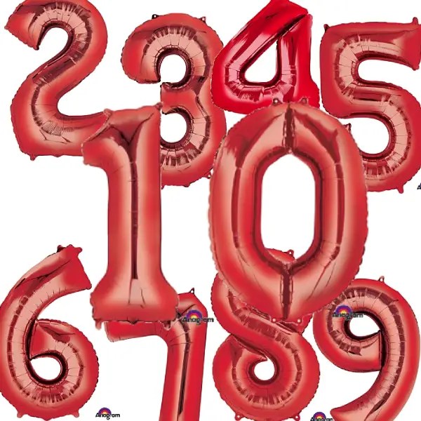 34" Red Jumbo Number Mylar Balloons