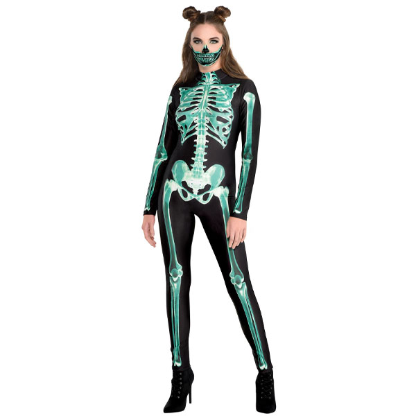 Adult Female Skeleton Glow Catsuit Costume {W364}