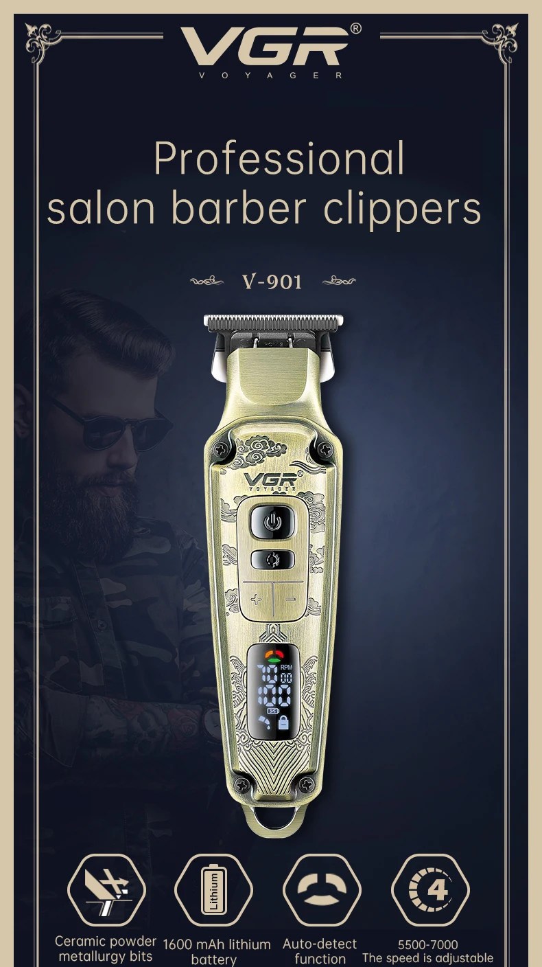 Vgaz901-Tondeuse à cheveux portable aste pour hommes, soins personnels réglables professionnels, tondeuse de barbier pour salon militaire, USB LCD, VgazV901 Vgaz901