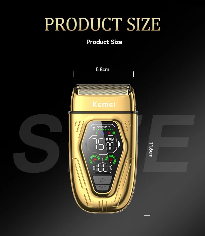 kemei t-360 rasoir électrique avec écran d'affichage LED - doré gold - - Boutique Algérie