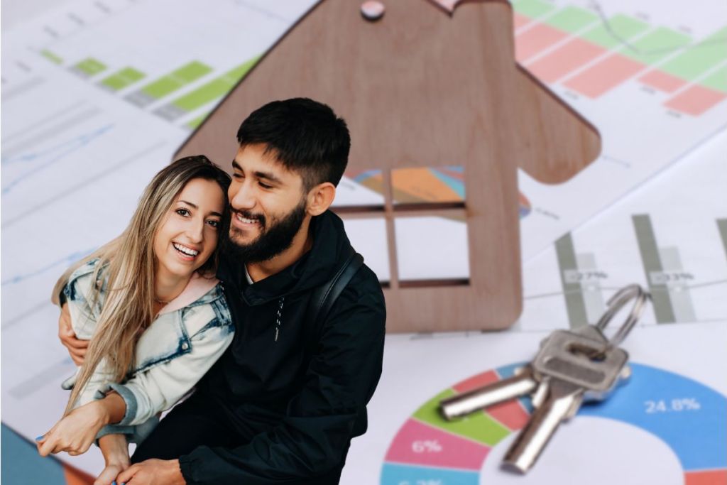 Home Buyer Couple happy about lower interest rates