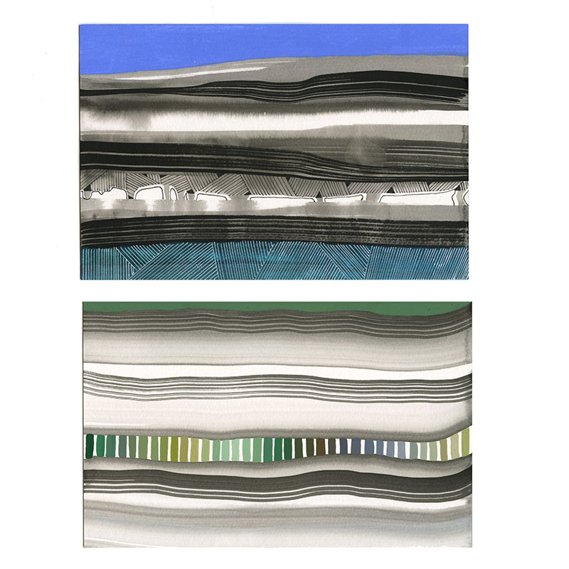 Iceland series, mixed media on paper, 6" x 9", 2017