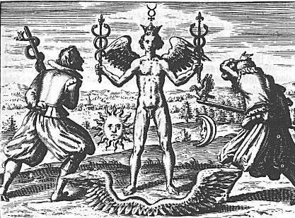 Hermes con alas y sujetando serpientes