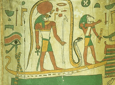 Tot con cabeza de pájaro y una serpiente en su corona y otra encapsulándolo (Egipto)