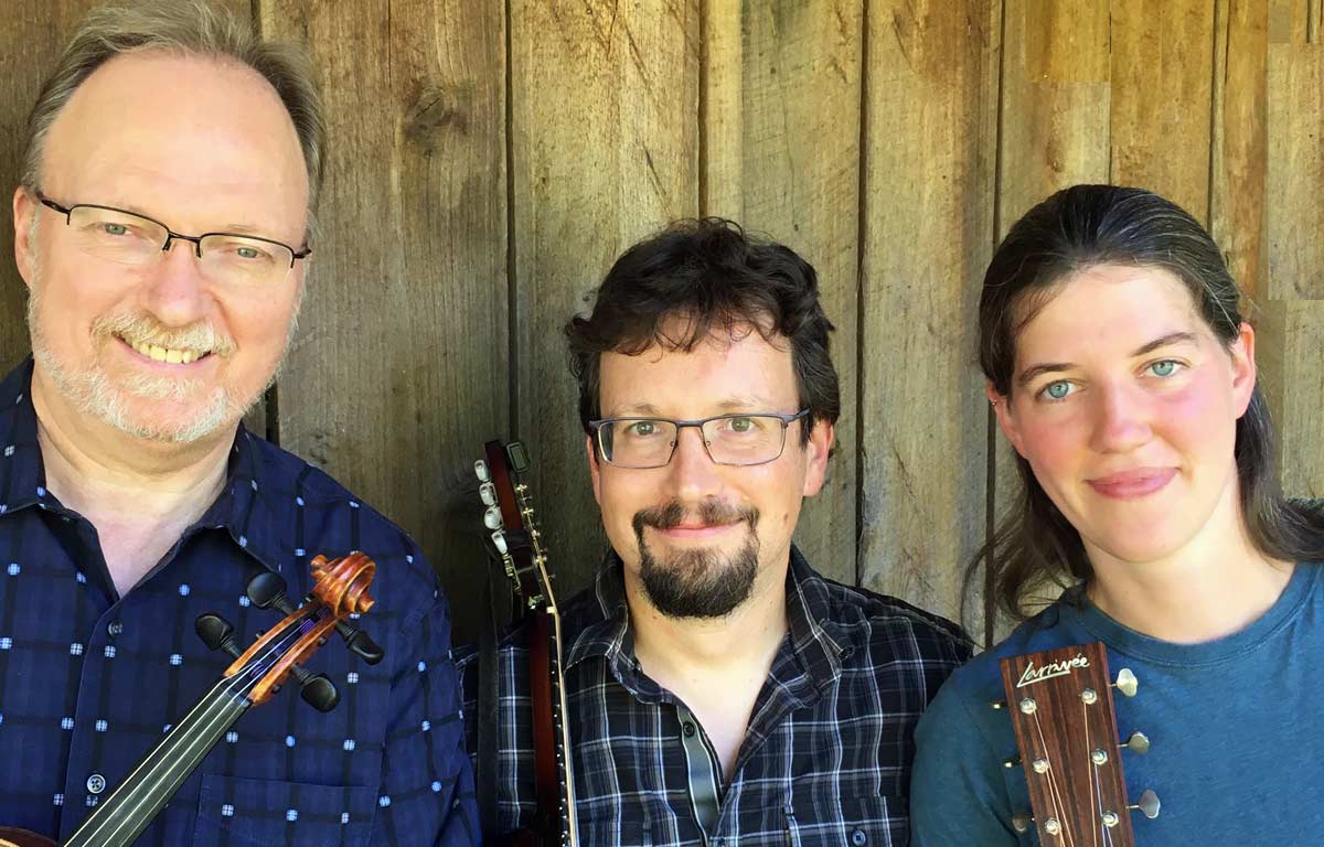 The Stomp Rocketeers are: Dave Langford on fiddle; Glen Loper on mandolin and banjo; and Bethany Waickman on guitar and keyboard.