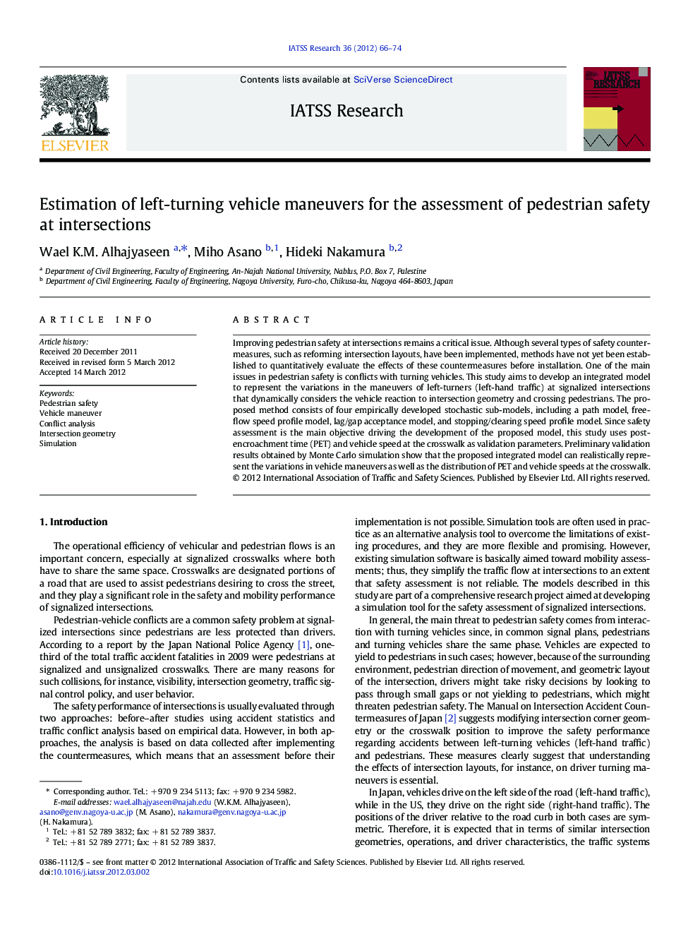 Estimation Of Left Turning Vehicle Maneuvers For The Assessment Of