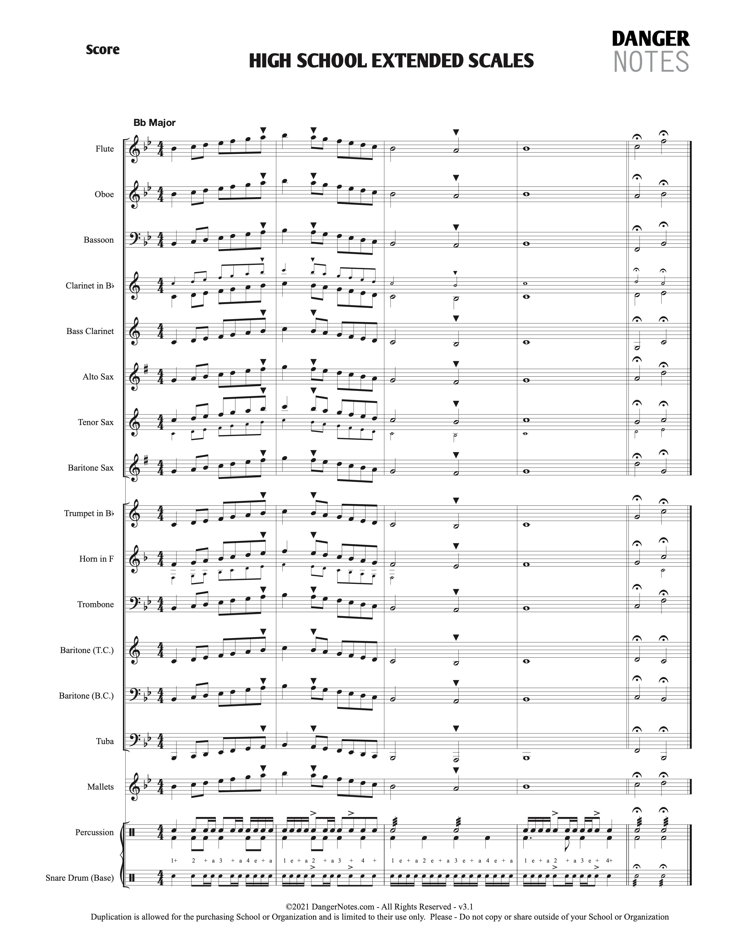 High School Extended Scales Danger Notes Concert Band Method