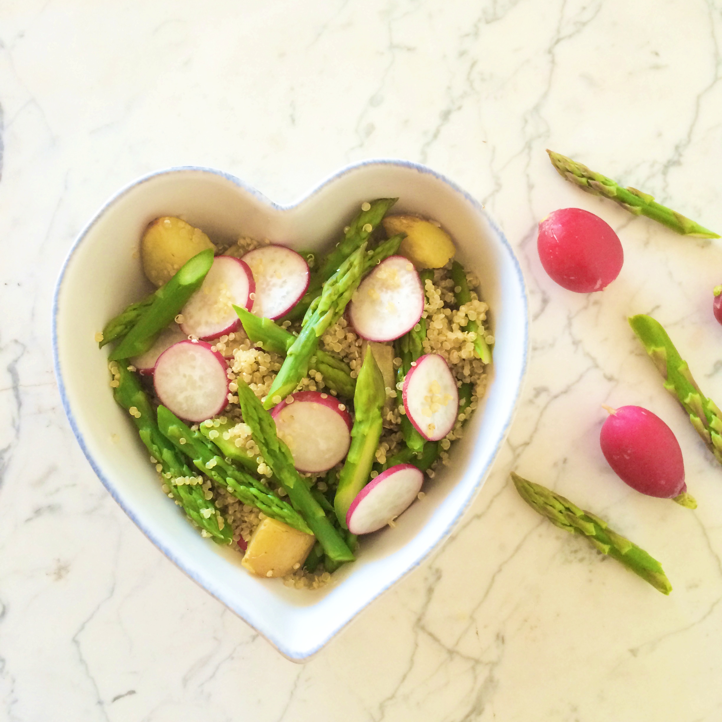 Quinoa and Asparagus Salad with Radishes and Roasted Potatoes