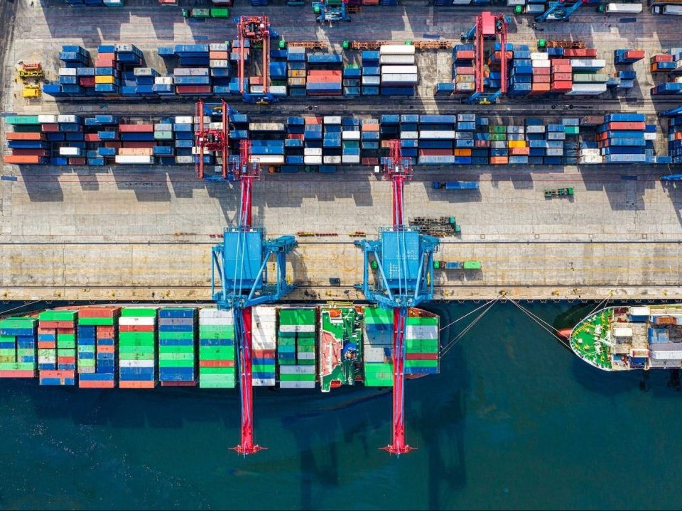 birds eye view photo of freight containers