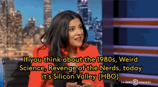 Saujani diz que se você pensa nos anos 80, Weird Science, Revenge of the Nerds, hoje é Silicon Valley da HBO.