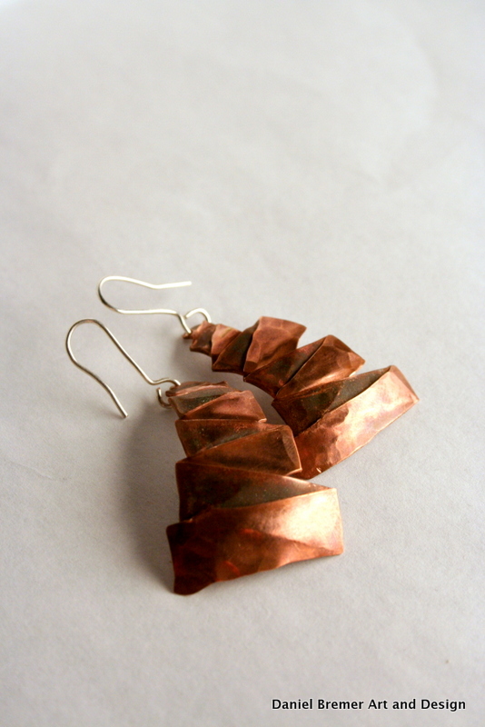 Tree earrings; copper