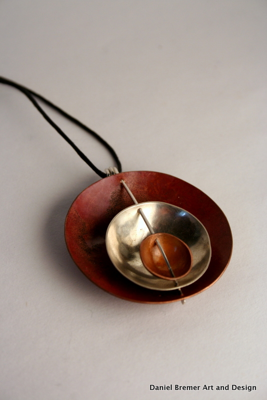 Triple Bowl pendant; copper, sterling silver