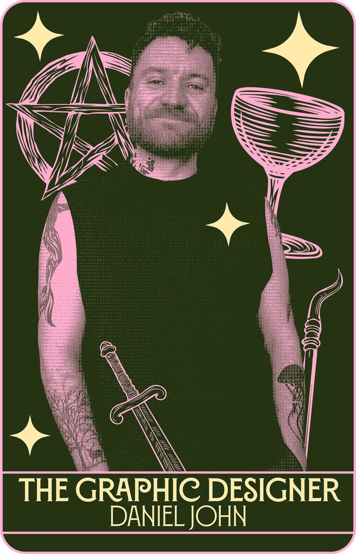Illustrated tarot-style card portrait of Dan, DanielJohn Creative founder
