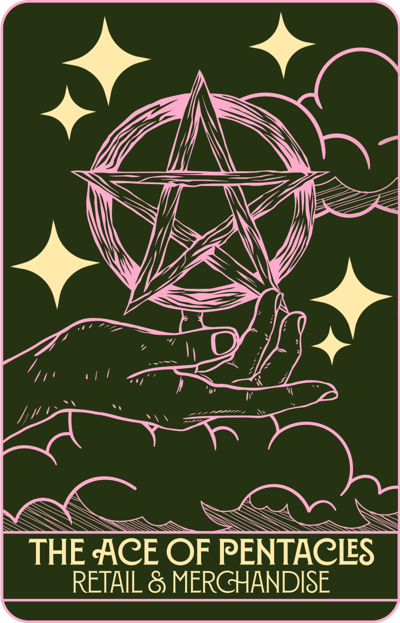 Ace of Pentacles tarot card illustration representing DanielJohn Creative's retail and merchandise service