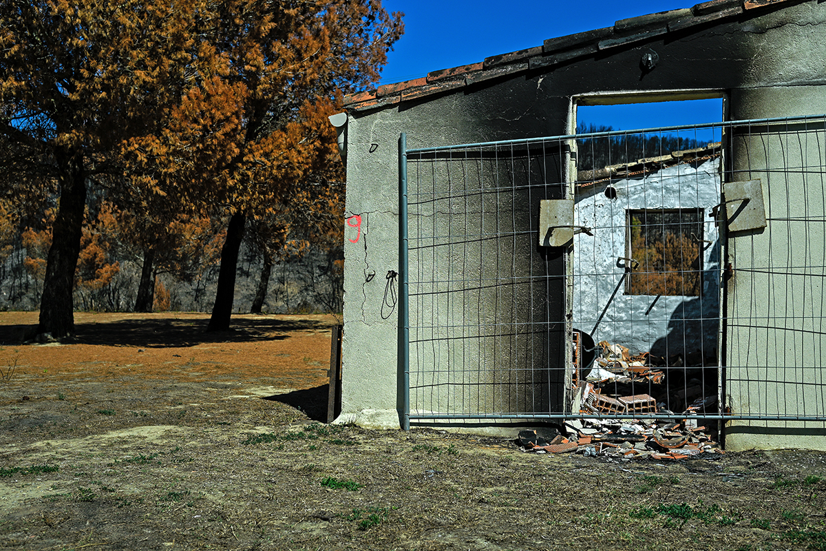 Paysage noirci par le feu dans le massif des Corbières