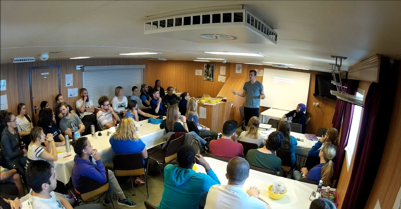 Lectures onboard were held in the canteen