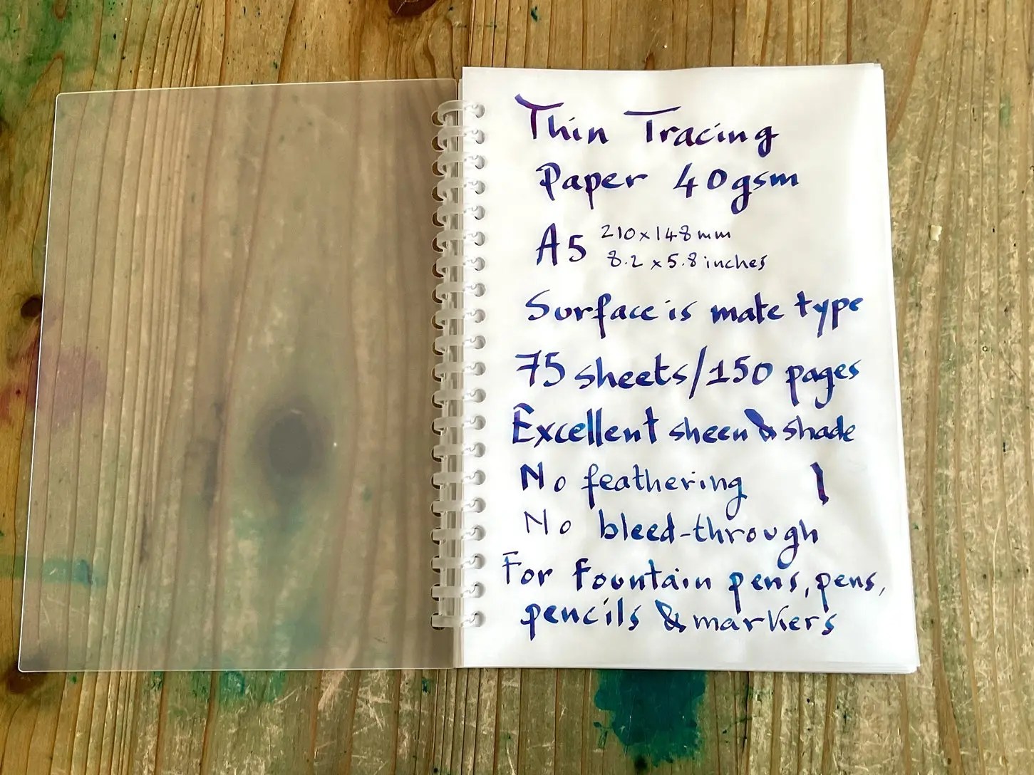 Tracing paper journal notebook for fountain pen and sketch