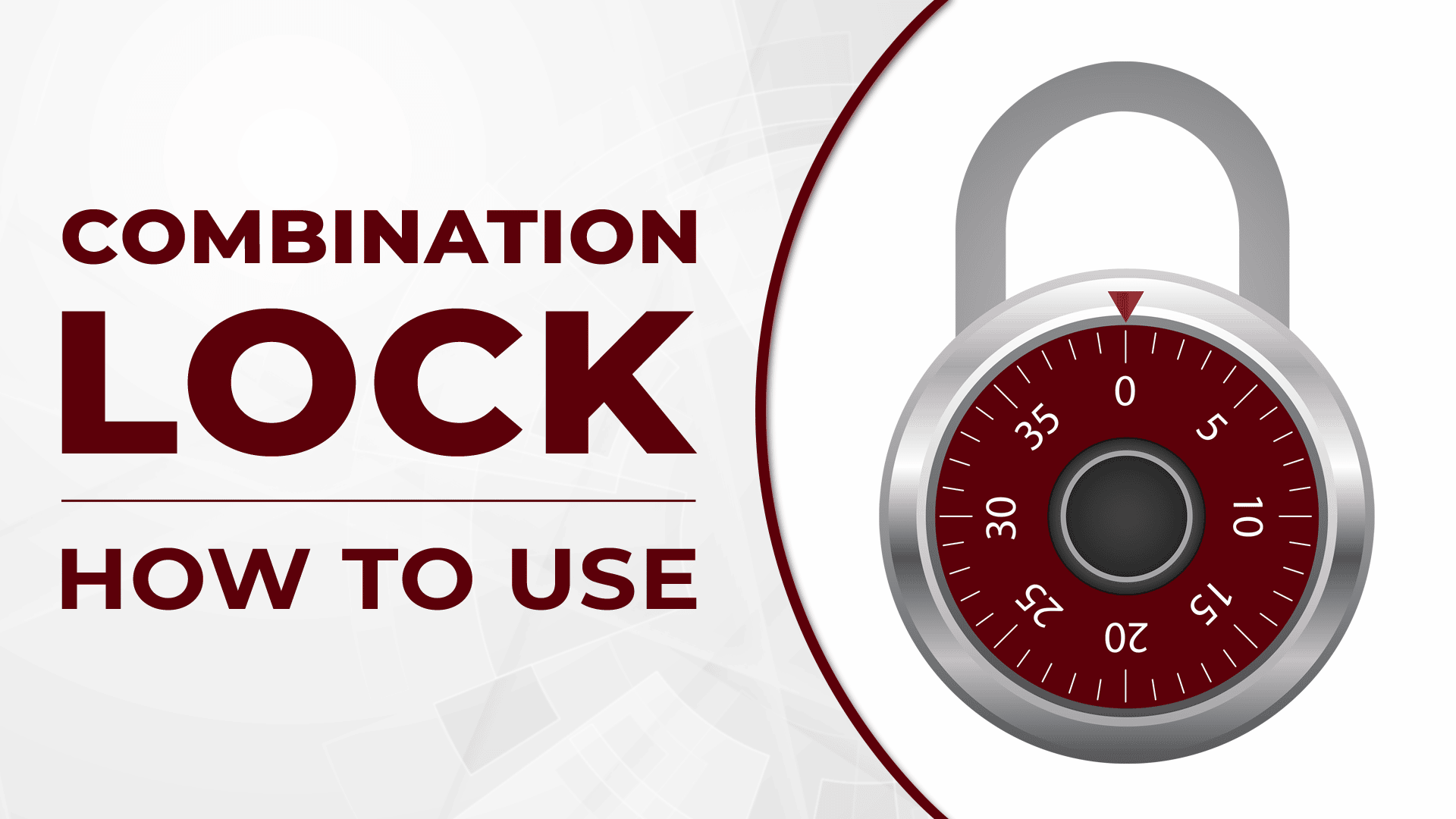 Title card for the combination lock tutorial, with a hand turning the dial of a combination padlock.