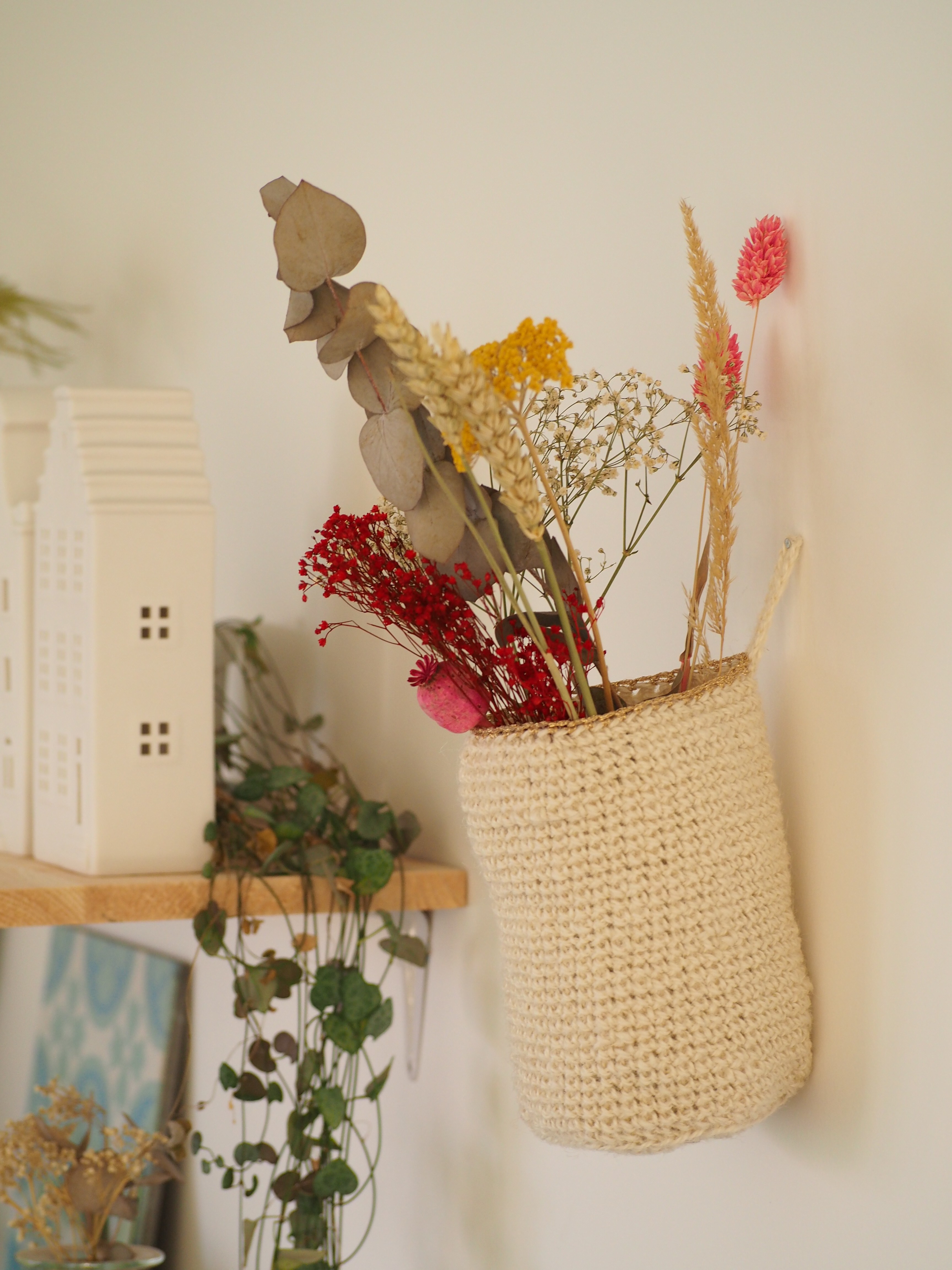 Bouquet de Fleurs au Crochet, Ensemble de Vases à Fleurs Artificielles en Laine, Fleur Tricotée au