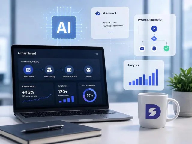 AI automation and digital technology workspace on a laptop