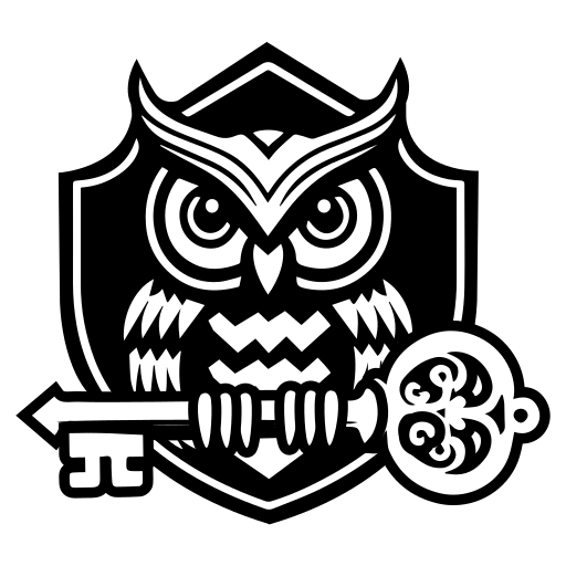 Lucid Paradox logo showing an owl holding a key, in black and white coloring.