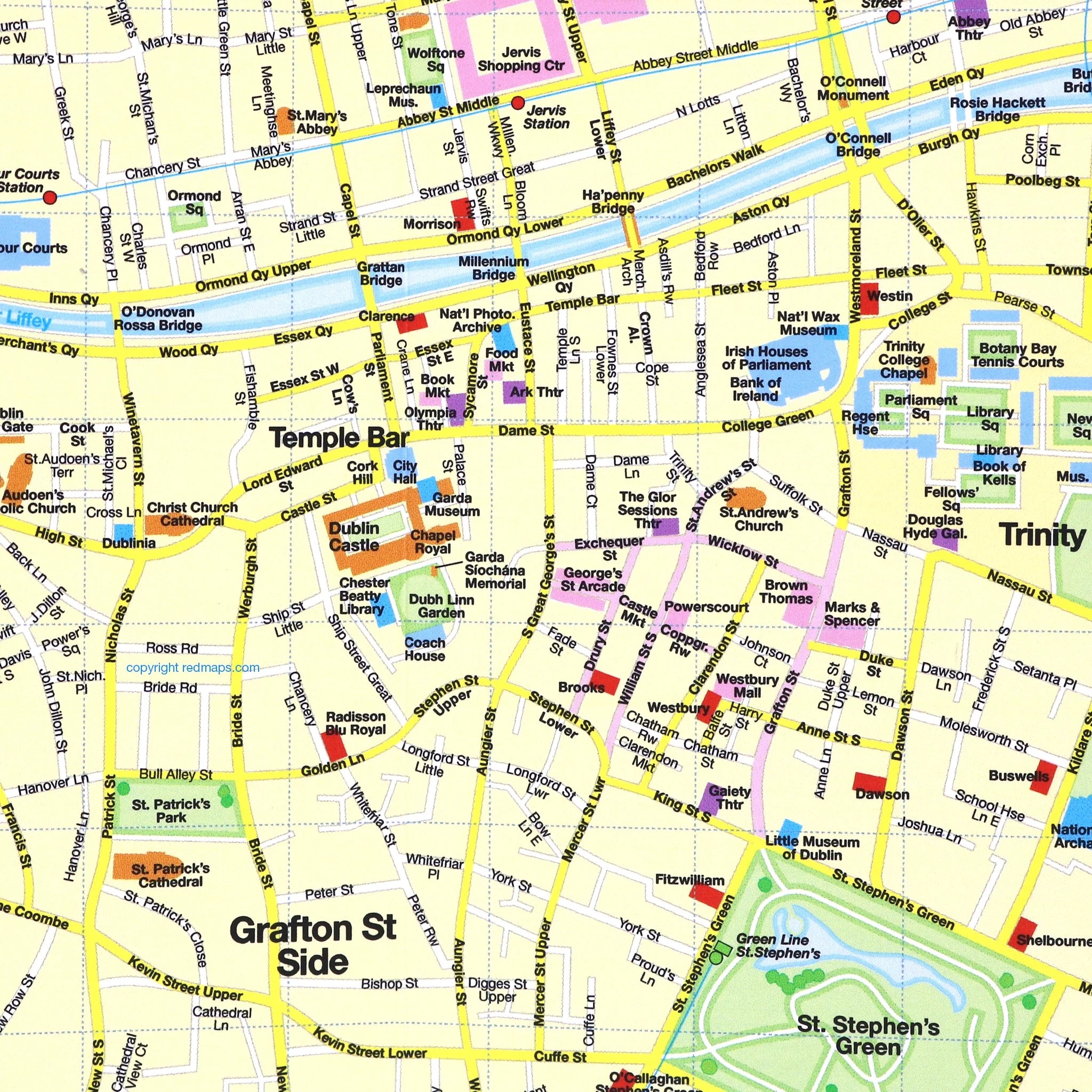 Dublin City Map Dara MAP Central Dublin Foldout Travel Map Red Maps.webp