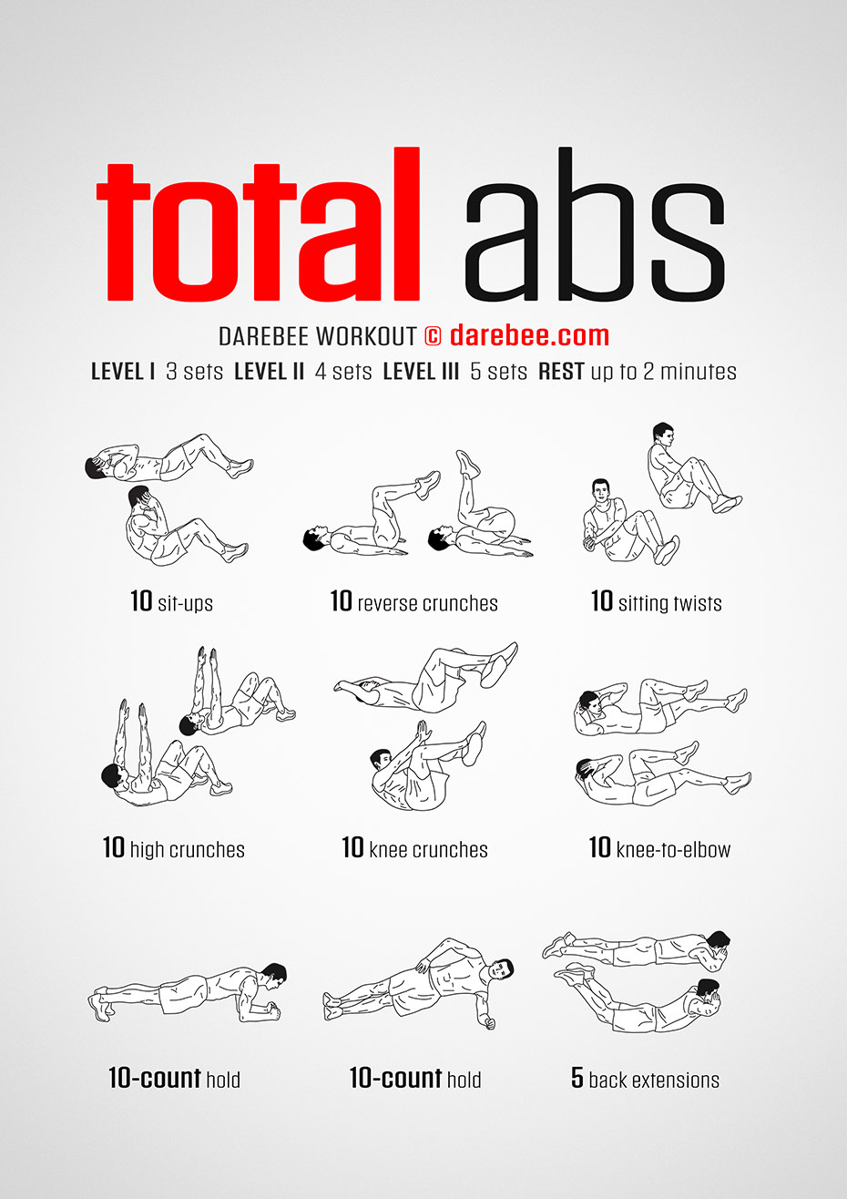 7 exercises to fire up your core, while toning and trimming all those pesky problem areas. Total Abs Workout