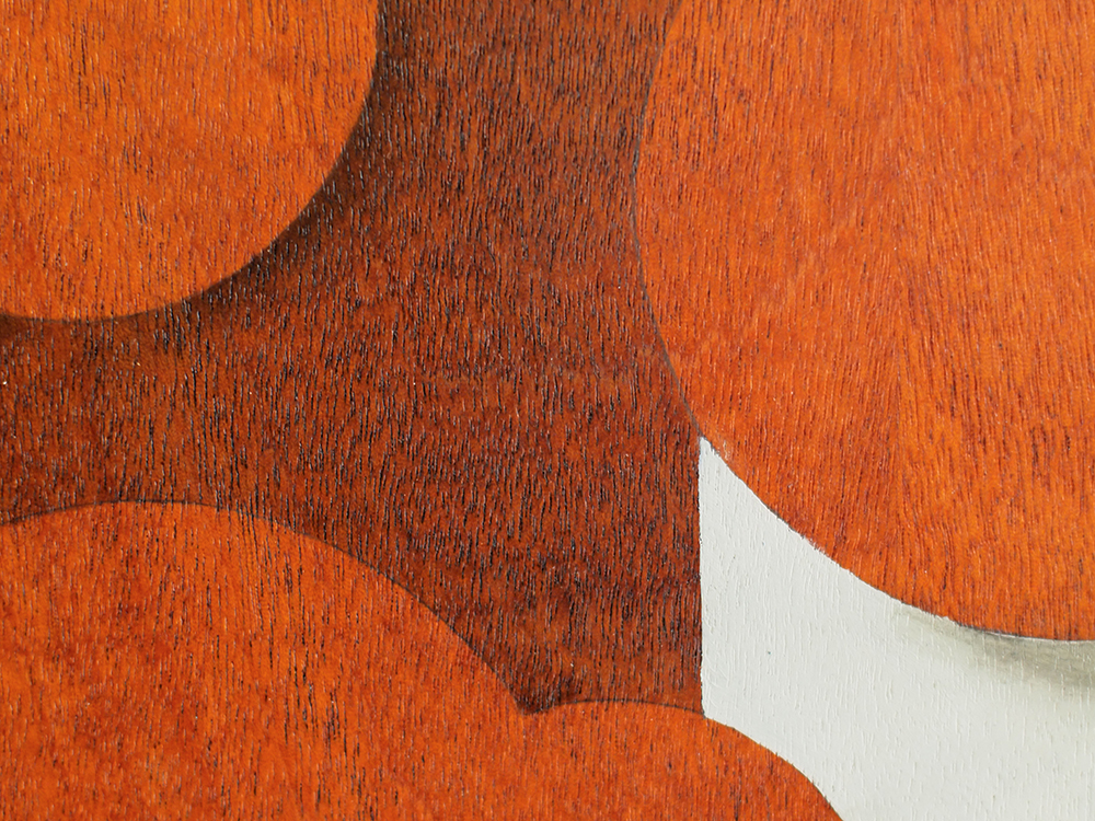"Absolute: Change” (detail), Oil paint on mahogany. 13 1/16” x 13 1/16”. 2.22.16