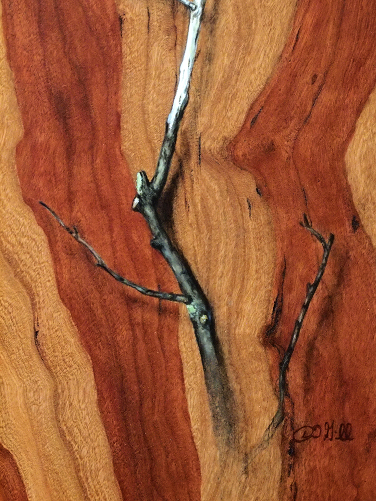 "Absolute: Insulation" (detail), Oil paint on reclaimed cherry wood. 12 3/4” x 15 5/8”. 12.13.16.