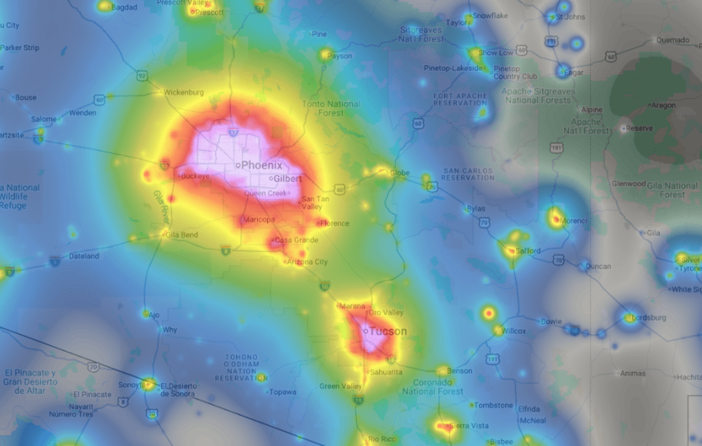 A dark sky map of Arizona