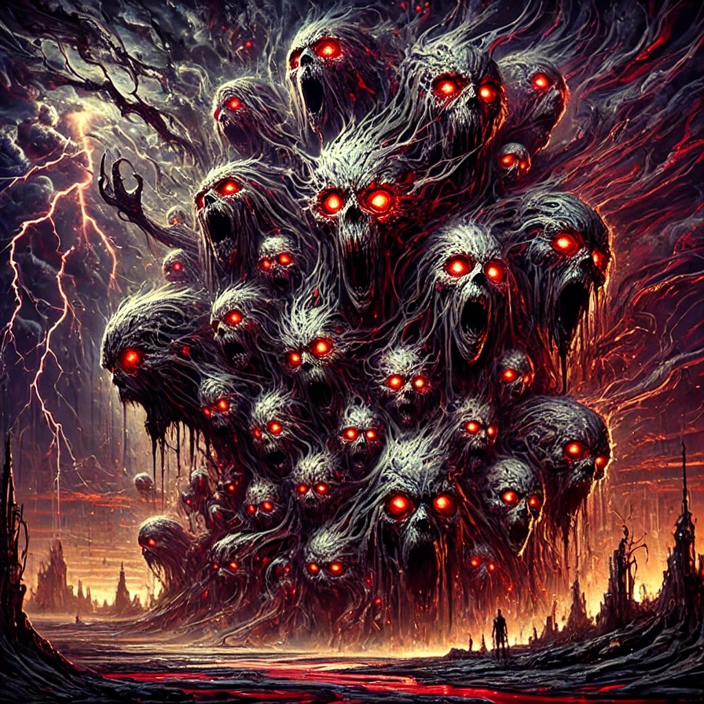 Legion collective demons emerging from darkness