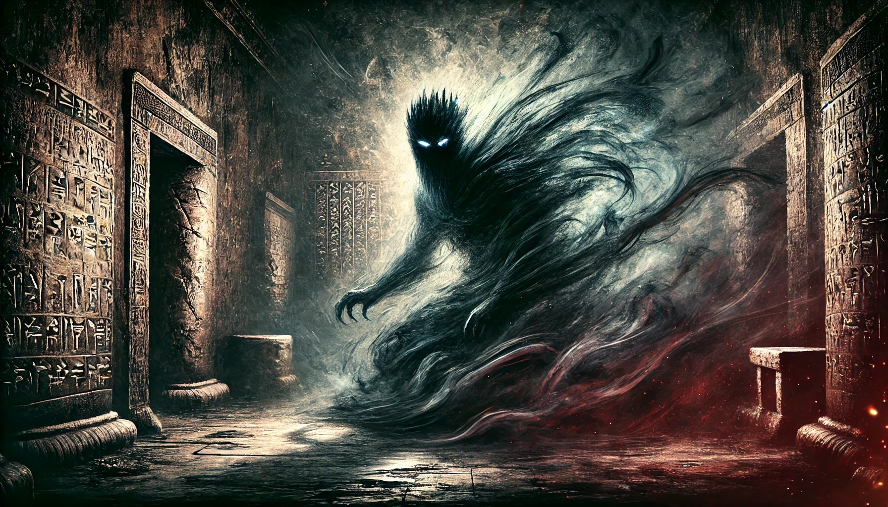 Alû, the faceless Mesopotamian demon of nightmares, lurking in the shadows.