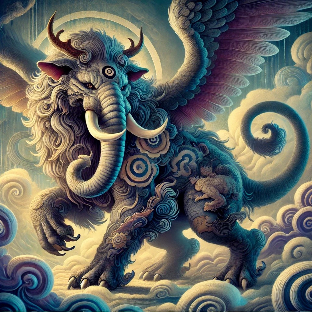 Mystical Baku with a glowing aura in a dreamlike misty landscape.