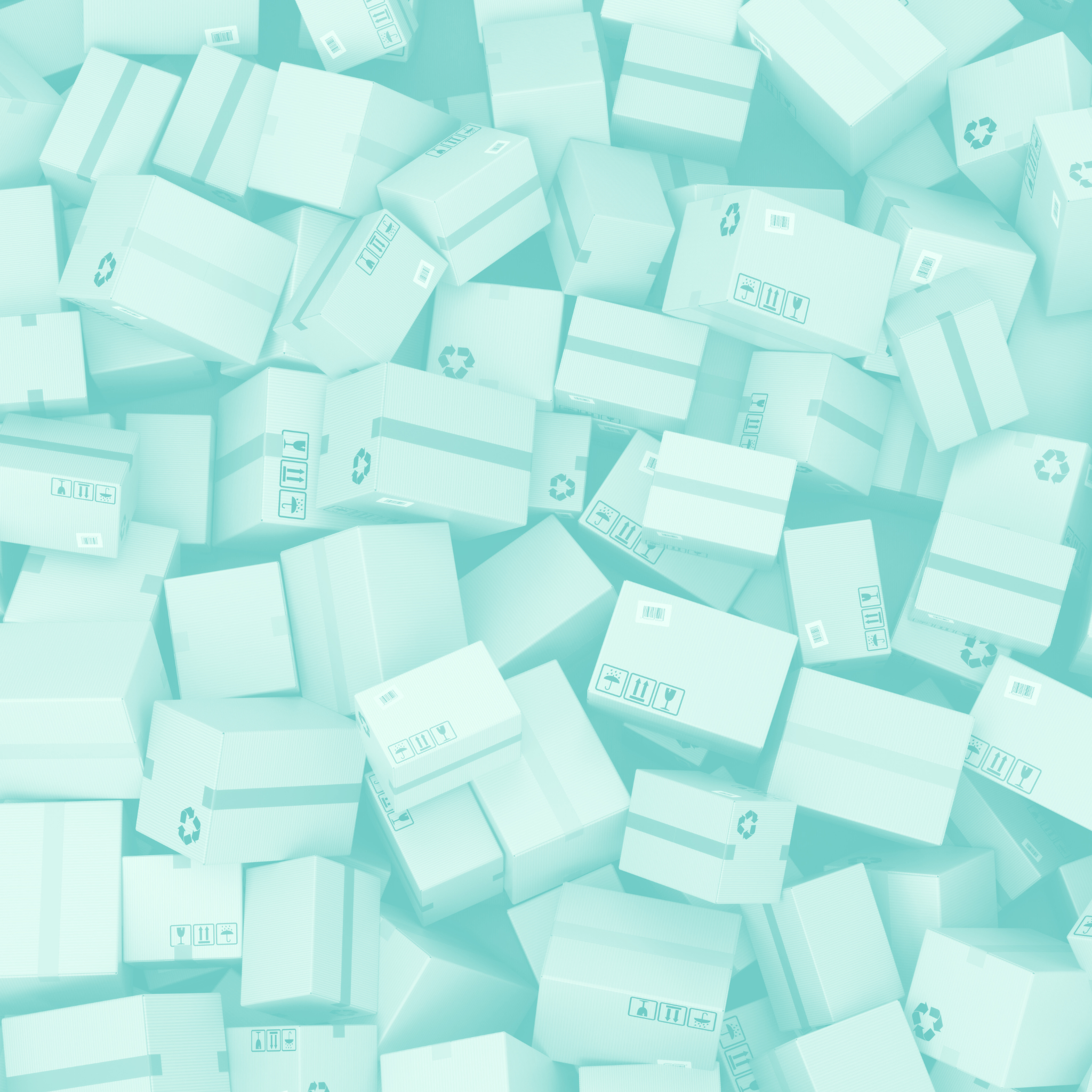A pile of teal shades boxes