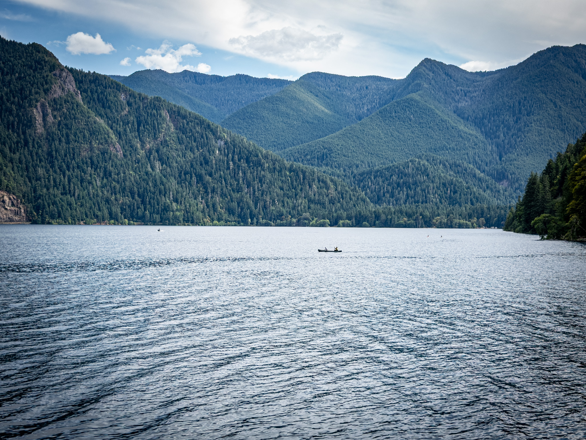 A canoe crossing Lake Crescent