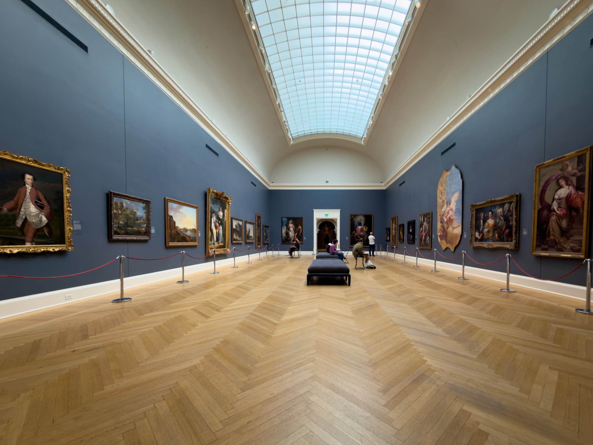 Skylit gallery of old portraits and landscapes at the RISD Museum