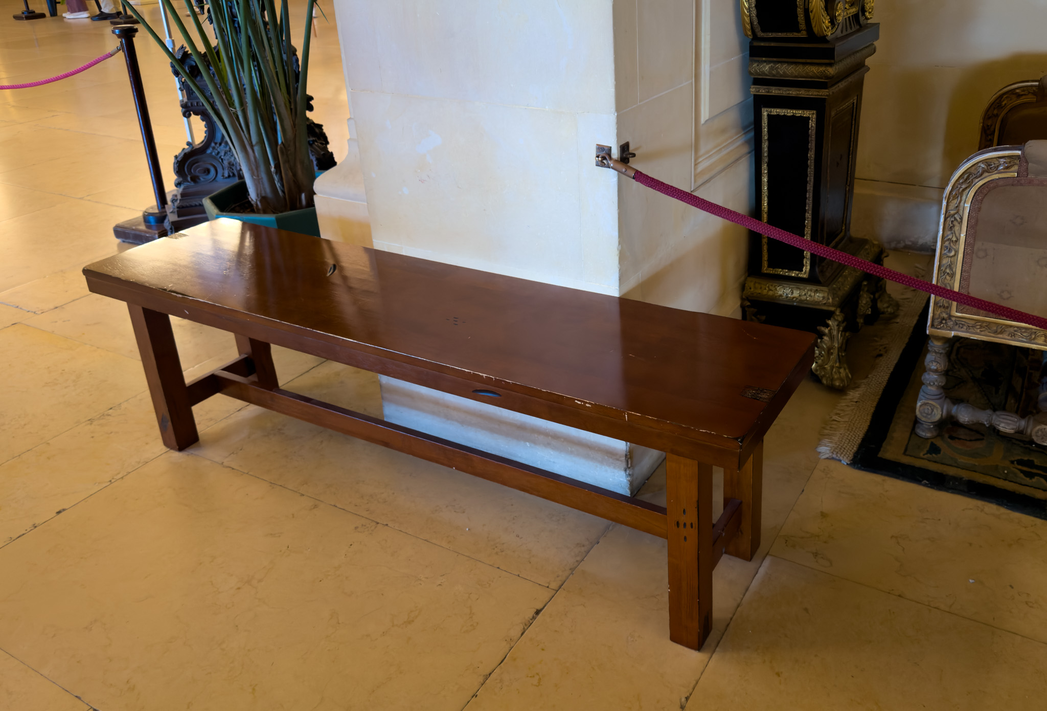 The one bench visitors were allowed to sit on inside The Breakers