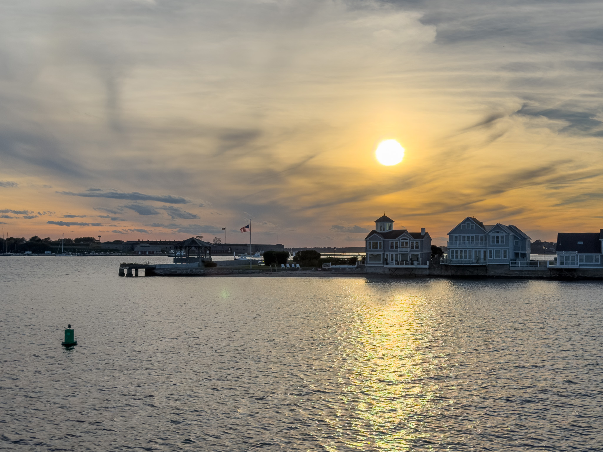 Sun setting over Newport Harbor