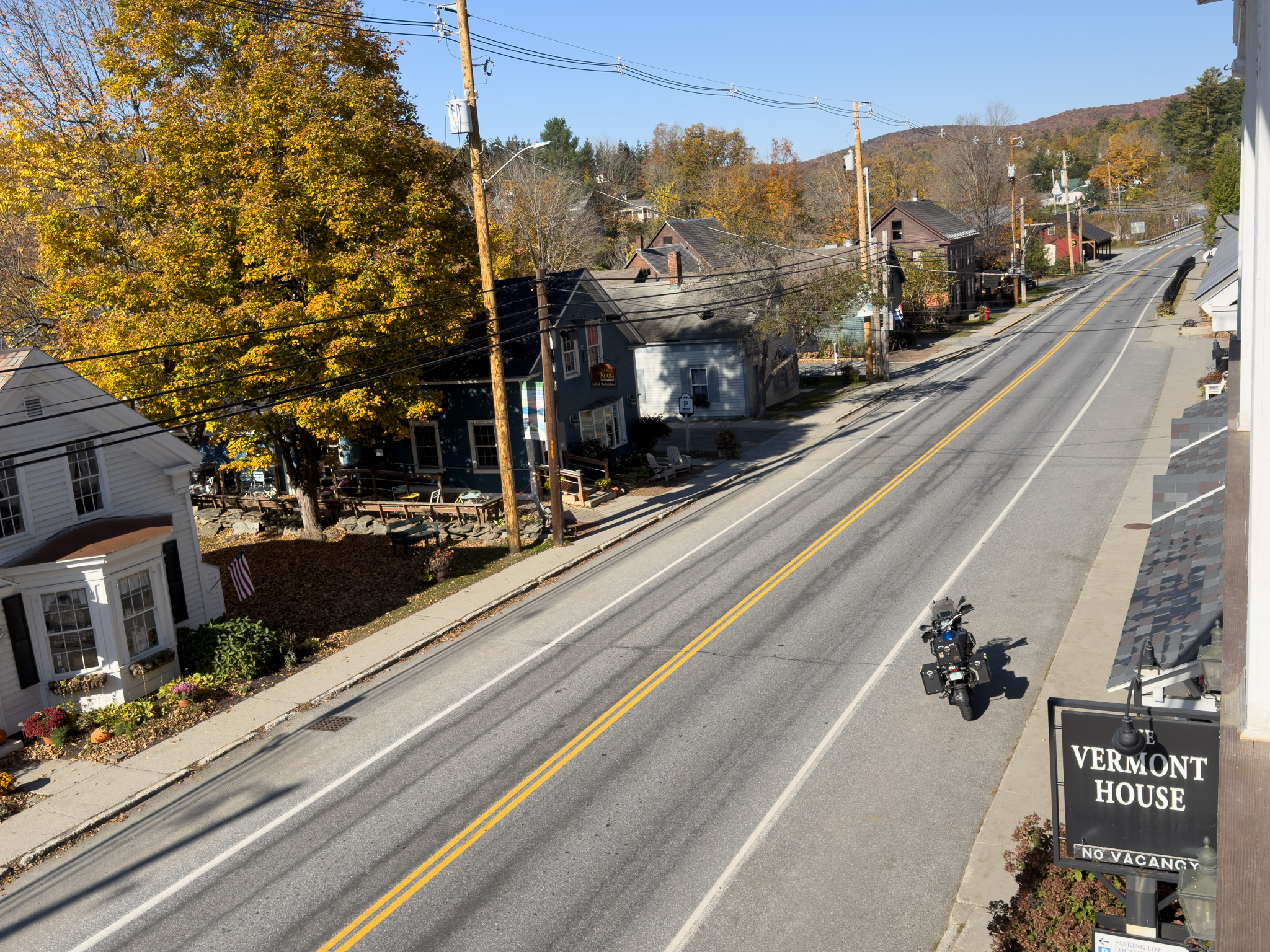 The GS riding down Wilmington main street on a sunny fall morning