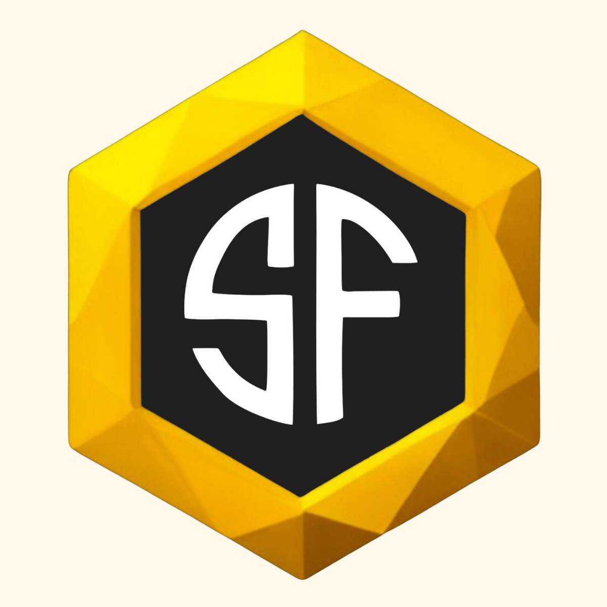 Logo of Smart Frames featuring a yellow hexagonal frame with a black interior. Inside the hexagon, the letters 'SF' are prominently displayed in white, stylized font.