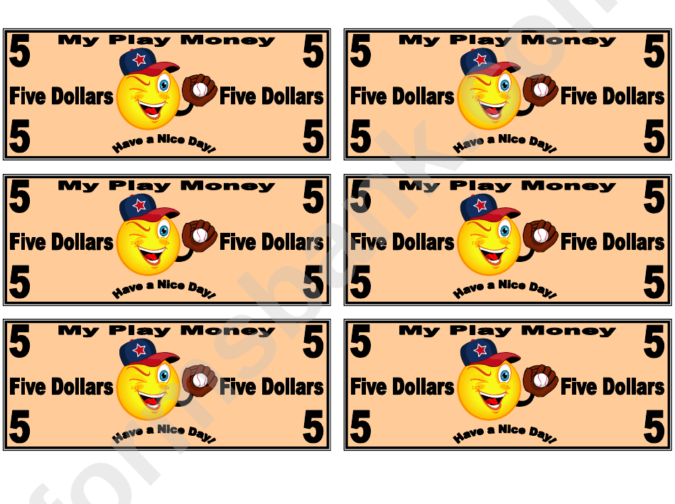 5 dollar play money template printable pdf download