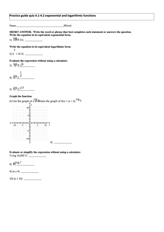 Exponential and logarithmic functions worksheet printable pdf download
