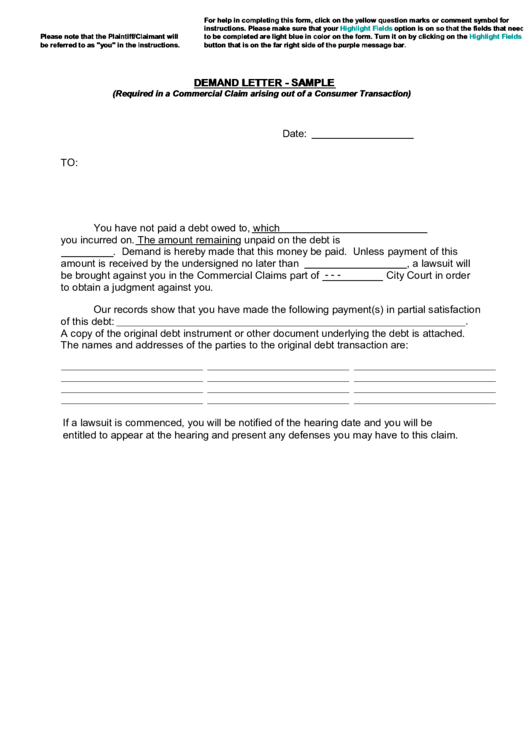 Fillable Sample Demand Letter Template Printable Pdf Download