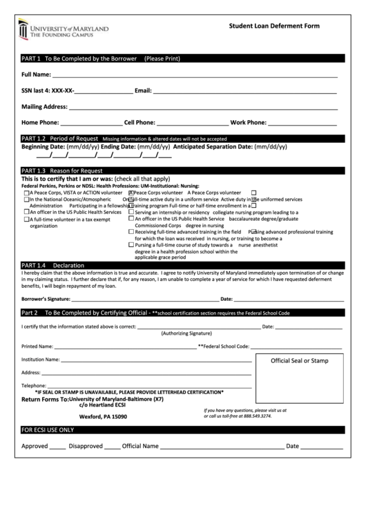 Student loan deferment form