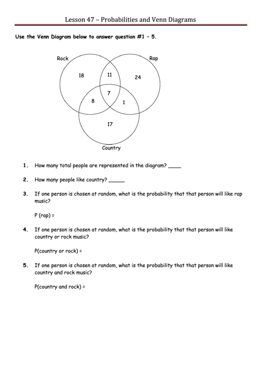 Venn diagram probability worksheet pdf