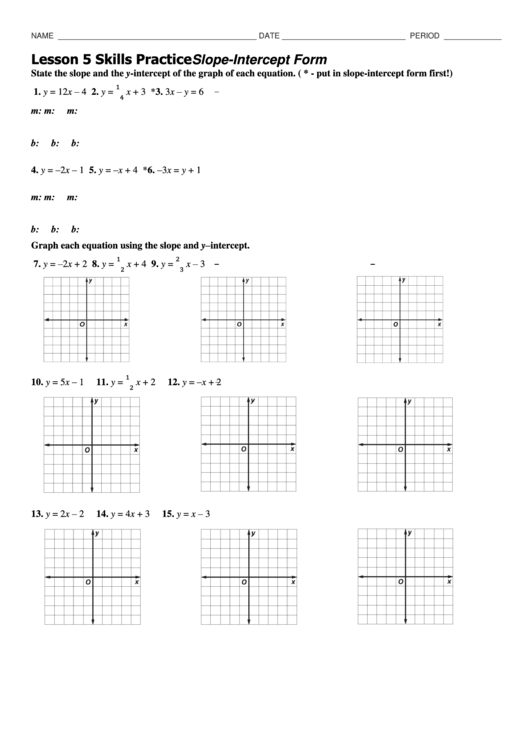 Slope-intercept form math worksheet printable pdf download
