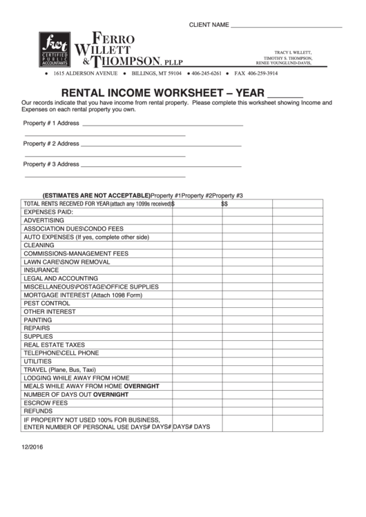 Income and expense worksheet