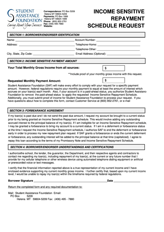 Fillable income sensitive repayment schedule request form printable pdf